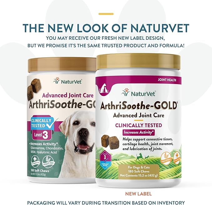 NaturVet ArthriSoothe-Gold Level 3 Advanced Joint Care for Dogs – Soft Chew Dog Supplement with Glucosamine, MSM, Chondroitin & Hyaluronic Acid – Wheat-Free Pet Supplements – 180 Ct.-Mewly Pet