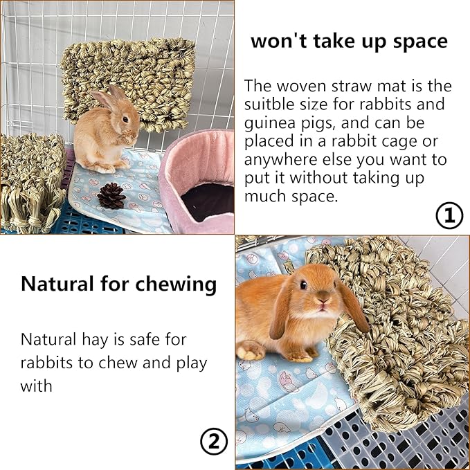 Hamiledyi Rabbit Grass Bed 2PCS Guinea Pig Hay Mat Bunny Natural Straw Woven Bed Rabbit Handmade Bedding Sleeping Grinding Nesting and Chewing Toy for Rabbit Guinea Pig Chinchilla Hedgehog Hamster-Mewly Pet