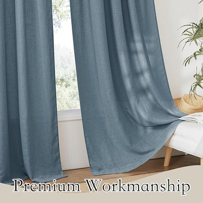 RYB HOME Blue Sheer Curtain Tiers 36 inch Length, Semi Sheer Half Privacy Kitchen Window Covering Lights Filtering for Cafe Bathroom Closet, Stone Blue, W52 x L36 inch, 2 Panels