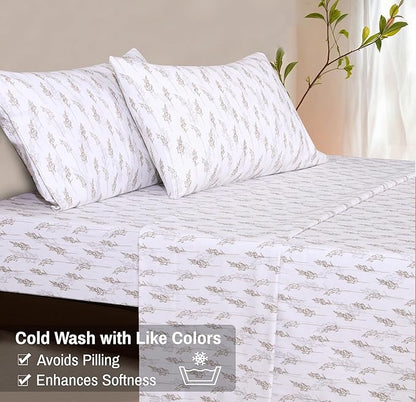 RUVANTI Flannel Sheets Queen Size - 100% Cotton Double Brushed Bed Sheets, Deep Pockets 16 Inches Queen Sheet Set, All Seasons Breathable & Extra Soft - Warm & Cozy, 4 Piece, Dried Straw