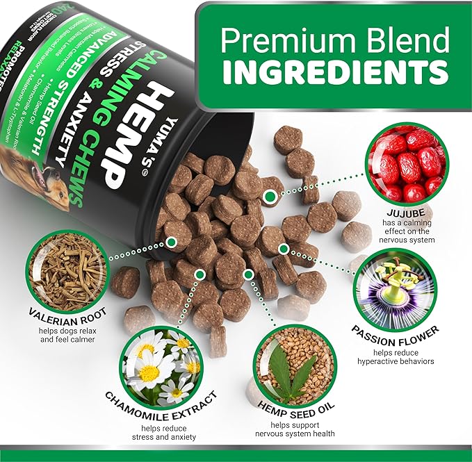 Hemp Calming Chews for Dogs - 240 Treats - Advanced Dog Calming Chews - Anxiety Relief Supplement Treats with Melatonin - Sleep Aid for Separation, Barking, Stress, Hip and Joint Support Made in USA-Mewly Pet