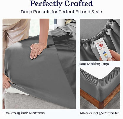 California Design Den Soft Twin Sheets Set - 400 Thread Count Sateen, Natural 100% Cotton Sheets, Deep Pockets, Cooling and Durable Bedding Set for Dorm Rooms & Adults - Grey
