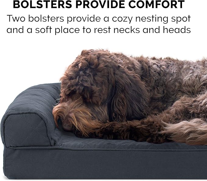 Furhaven Orthopedic Dog Bed for Large/Medium Dogs w/ Removable Bolsters & Washable Cover, For Dogs Up to 55 lbs - Quilted Sofa - Iron Gray, Large-Mewly Pet