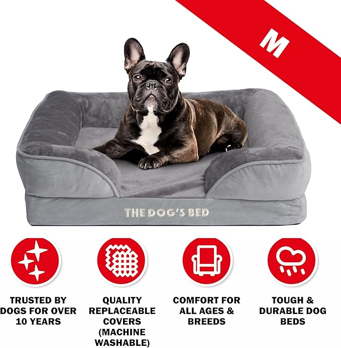 The Dog’s Bed, Orthopedic Standard Foam Waterproof Dog Bed with Standard Support, Medium Silver Grey Plush, Waterproof, Supportive Dog Bed with Replaceable Covers, Veterinary Approved-Mewly Pet