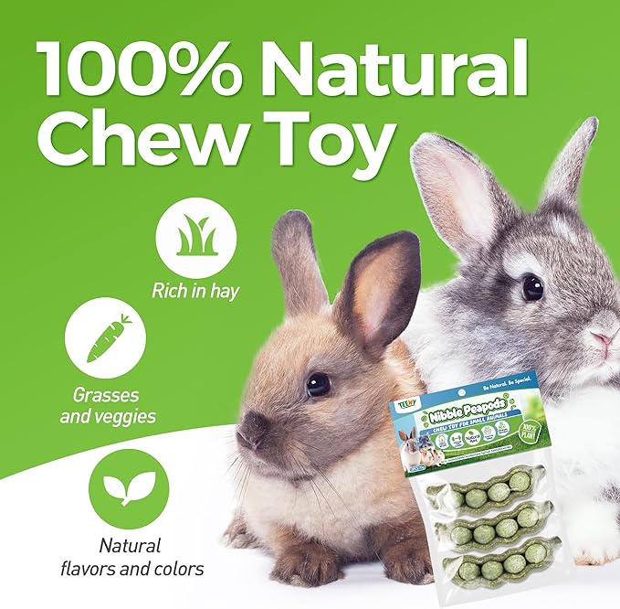 TEEWY 3PCS Guinea Pig Chew Toys, Prevent Teeth Overgrowth, Natural Vegetables and Timothy Grass, Hamster Chew Toys, Guinea Pig Toys, Chinchilla Toys, Peapod-Shaped-Mewly Pet
