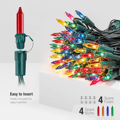Hopolon Christmas Lights Multicolor,2PACK 13 Feet 50Count Incandescent Christmas Tree Lights with Green Wire,Connectable Mini Lights Set for Indoor,Outdoor,Holiday,Home,Party,Xmas,Easter,Multicolor