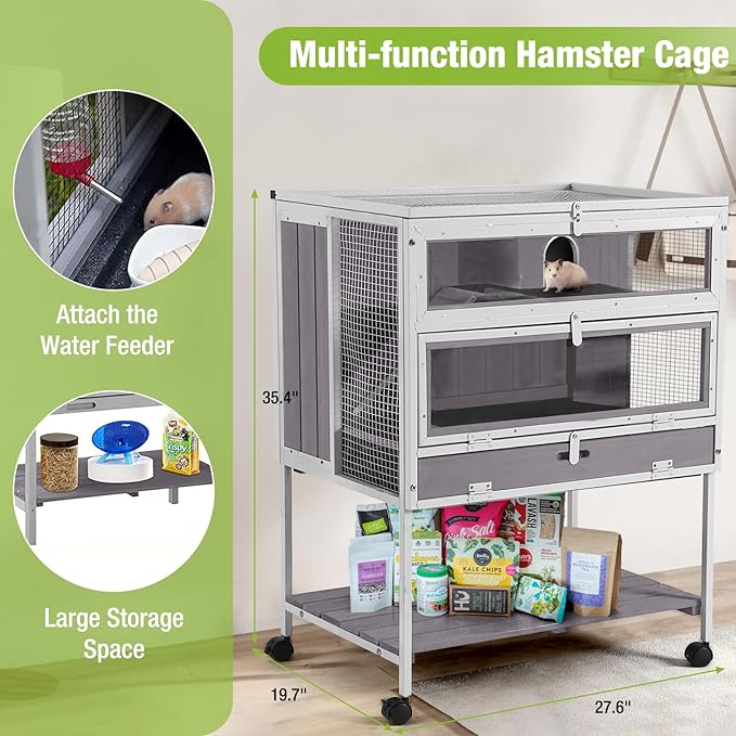 GUTINNEEN Guinea Pig Cage Hamster House with Anti-Chewing Metal Frame Rat Cage with Wheels and Storage, White Metal Frame-Mewly Pet