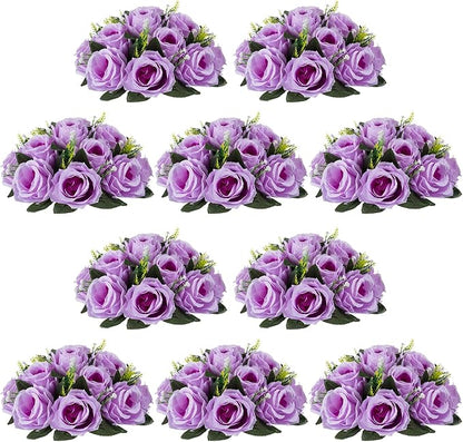 NUPTIO Artificial Flower Centrepieces for Tables - 10 Pcs Lilac Fake Flowers Roses Balls 9.5in Diameter - Silk Faux Rose Arrangement for Wedding Party Centerpiece Table Decor