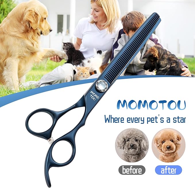 7 inch Matte Blue Thinning Dog Grooming Scissors Professional 440C Stainless Steel Dog Thinner Shears Smooth Cutting Comfortable Grip and Easy to Use for Groomers and Home Use-Mewly Pet