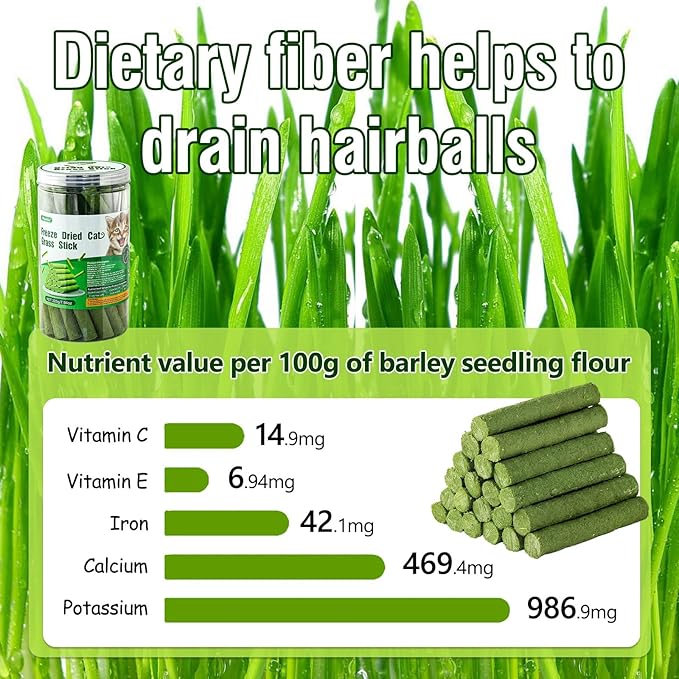 225g Cat Grass Teething Stick, Delicious Cat Treat Snack Edible Cat Chew Toy for Teeth Cleaning and Hairball Removal in Cats-Mewly Pet