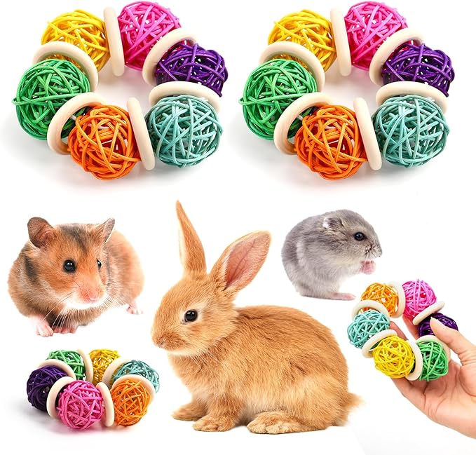 2 Pcs Natural Grass Chew Balls for Rabbits, Chinchillas, Hamsters & Mice - Safe Dental Health Toys for Teeth Grinding, Chewing & Dental Care, Small Animal Enrichment Chew Toys-Mewly Pet