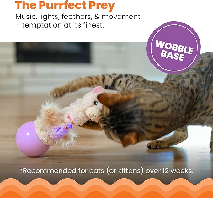 Catstages Electronic Dancing Llama Interactive Cat Toy, Wobbles and Plays Music, Battery Powered, Plush, White-Mewly Pet