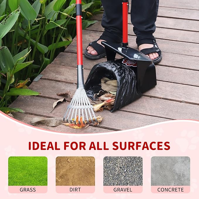 Pooper Scooper Swivel Bin & Rake & Spade with 60 Waste Bags, Heavy Duty Dog Poop Scooper for Large Medium Small Dogs, Long Stainless Steel Handle Use on Yard, Grass, Dirt or Gravel-Mewly Pet