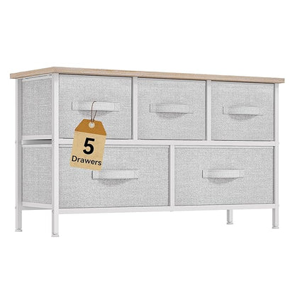 DWVO 5 Dresser for Bedroom, Storage Dresser with 5 Drawers, Wide Storage Tower, Chest of Drawers for Closet, Living Room