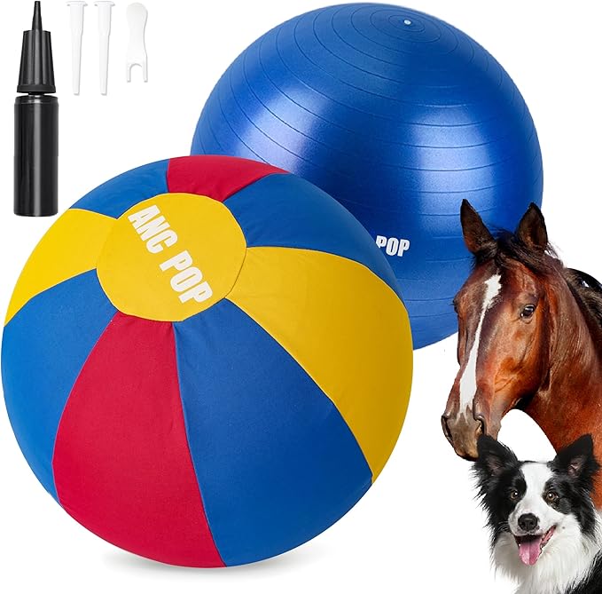 Herding Ball for Dogs Horse & Cover 25" Ball for Horses Large with Hand Pump for Play Horse Toys for Horses Stall, Red and Blue and Yellow-Mewly Pet
