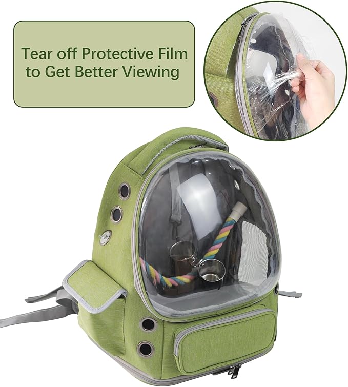 Bird Backpack Carrier Travel Cage with Perch, Tray &Food Cups for African Greys, Conures Parakeet Cockatiel Budgie,Small Animal Pet Carrier Bag for Vet Hiking Camping-Mewly Pet
