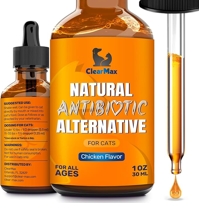 Cat Antibiotic to Help with Cough & Allergies – Antibiotics for Cats to Aid with UTIs and Digestive Moments – HIPS & Joints Support – Attractive Chicken Taste – 1 Oz Bottle-Mewly Pet