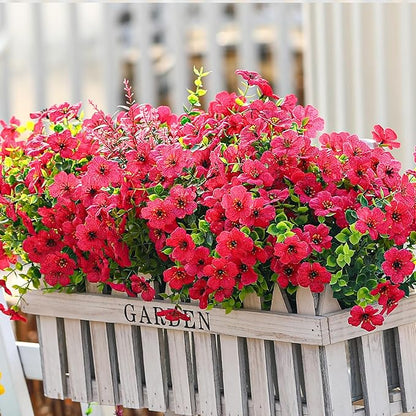 SHareconn 24 Bundles Artificial Flowers for Outdoors Decoration, Faux Plants Fake Silk Colorful Daisy Eucalyptus Lavender, UV Resistant for Outside Home Porch Patio Indoor Spring Decor, Rosered