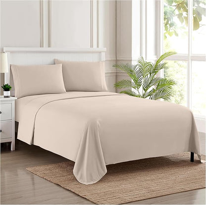 Full Size Sheet Sets - Breathable Luxury Sheets with Full Elastic & Secure Corner Straps Built In - 1800 Supreme Collection Extra Soft Deep Pocket Bedding Set, Sheet Set, Full, Beige