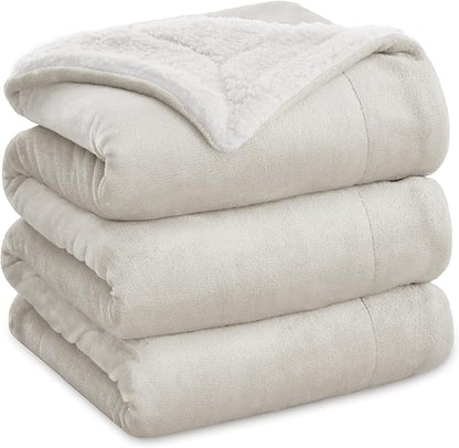 Bedsure GentleSoft Sherpa Fleece Blankets Queen Size for Bed - Thick and Warm, Soft Fuzzy Plush Queen Blanket for Winter, Linen, 90x90 Inches
