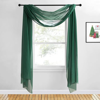 NICETOWN Sante Green Decorative Window Scarfs for Christmans, Voile Sheer Curtains Flexible Valances Bed Canopy for Thanksgiving Day, Set of 2, W60 x L216