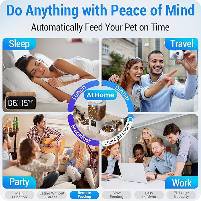 Automatic Cat Feeders 2 Cat with Slow Feed: Dual Automatic Dog Feeder with 5G WiFi, cat Food Dispenser with Alexa for Multiple Pets, Detachable for Easy Clean - 29 Cup（7L Large Capacity）-Mewly Pet