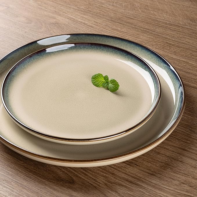 GBHOME Ceramic Dinnerware Sets for 4, 12 Pieces Stoneware Plates and Bowls Sets, Scratch Resistant Dishes, Dishwasher & Microwave Safe, Reactive Glaze-Gravel-Mewly Pet