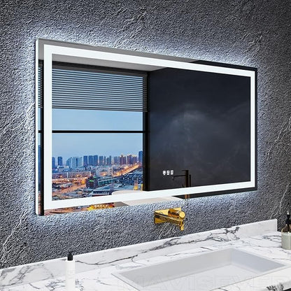 LED Bathroom Mirror 55"x 30",Front Lit and Backlit Bathroom Mirror with Lights,Stepless Dimmable,Anti-Fog, Shatter-Proof, Memory, 3 Colors Lighted Vanity Mirror (Horizontal/Vertical)