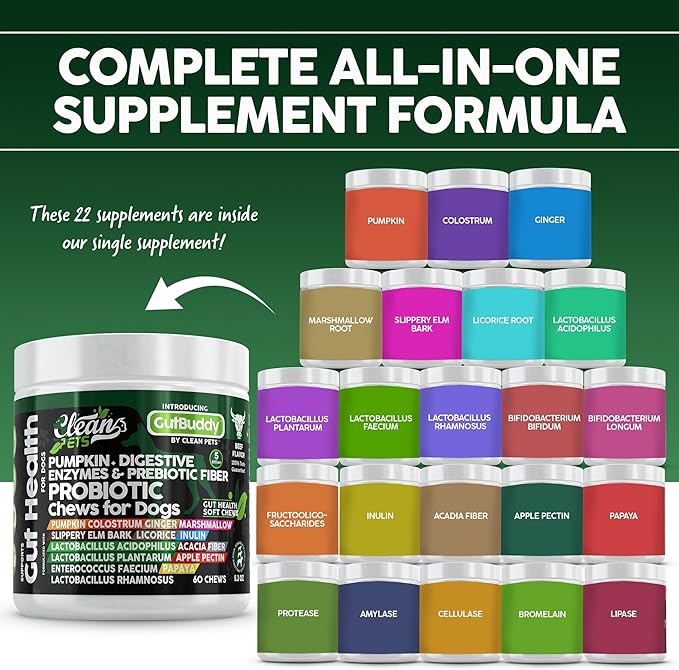 Probiotics for Dogs with Pumpkin, Colostrum, Digestive Enzymes, Ginger, Slippery Elm, Licorice, Inulin Fiber & More | Beef Flavor Soft Chews for Gut Health and Digestion Dog Supplement-Mewly Pet