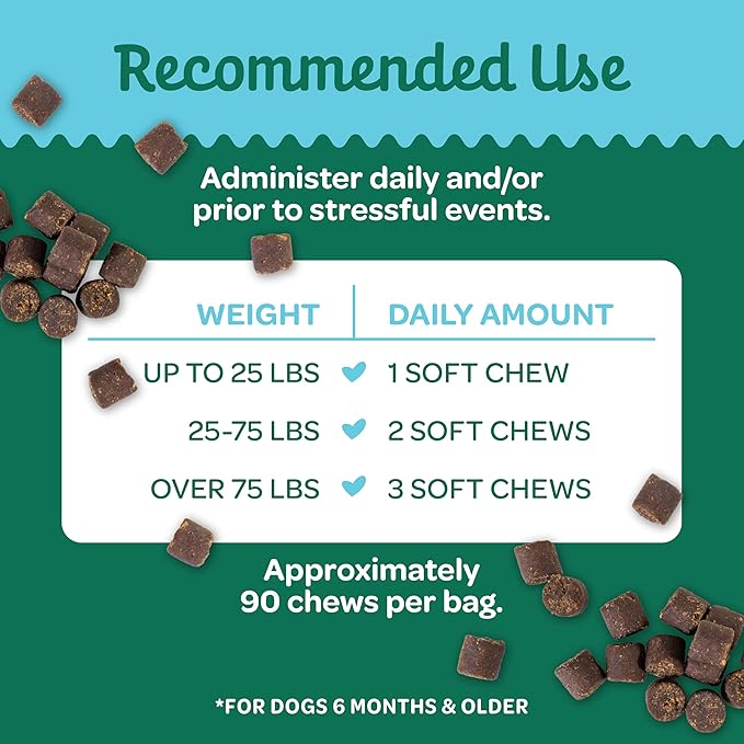 Wholesome Pride Calming Supplement for Dogs - 90 Soft Chews - Natural Anxiety Relief, Separation & Noise Stress Support with Herbal Ingredients, No Melatonin, Non-Drowsy-Mewly Pet