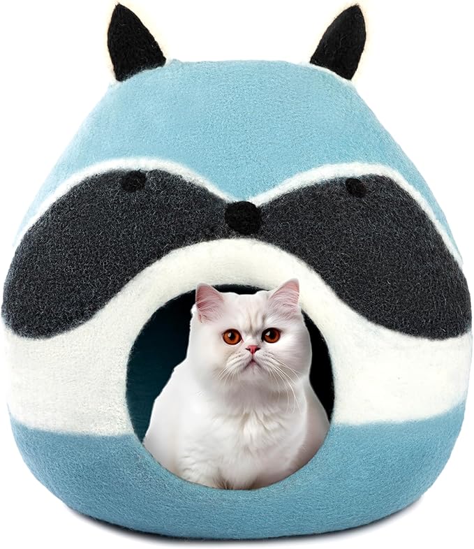 Luxurious Eco-Friendly Merino Wool Cat Cave Bed Sloth - Foldable Hideaway Pod for Indoor Cats - Premium Felt Kitten Beds - Covered Cat House for Ultimate Cozy Comfort by Woolygon-Mewly Pet