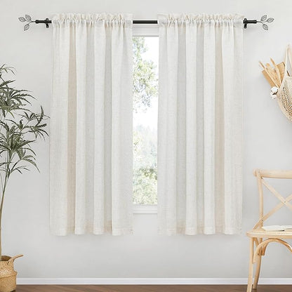 RYB HOME Linen Textured Semi Sheer Curtains Half Privacy Light Glare Filtering Breezy Airy Window Decor for Bedroom Bathroom Living Room, Linen, 34 inch Wide x 63 inch Long, 2 Panels