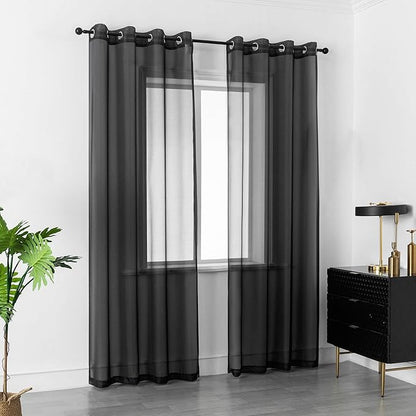 DUALIFE Black Curtains 120 Inches Long for Living Room 2 Panels Grommet Window Semi Sheer Extra Long Curtains for High Ceiling Bedroom Party Parties Backdrop 10 FT Floor Length