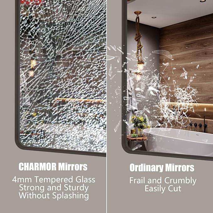 60x40 Bronze Bathroom Mirror, Brushed Bronze Metal Frame Mirrors for Wall, Rounded Rectangle Bronze Mirror for Vanity,Bedroom, Shatterproof, Anti-Rust (Horizontal/Vertical)