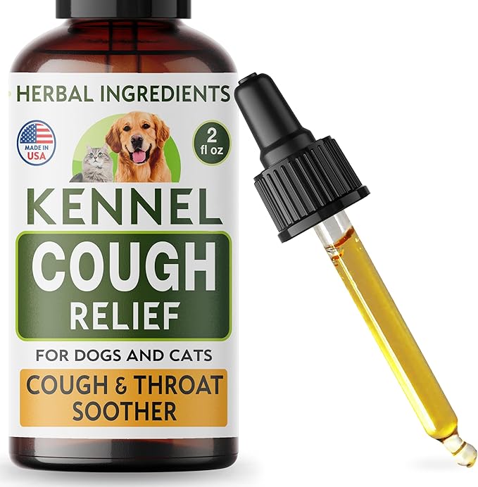 Kennel Cough Herbal Drops for Dogs & Cats - Cough Relief - Throat Soother - Dry and Wet Pet Cough - Made in US - 2 Fl Oz-Mewly Pet