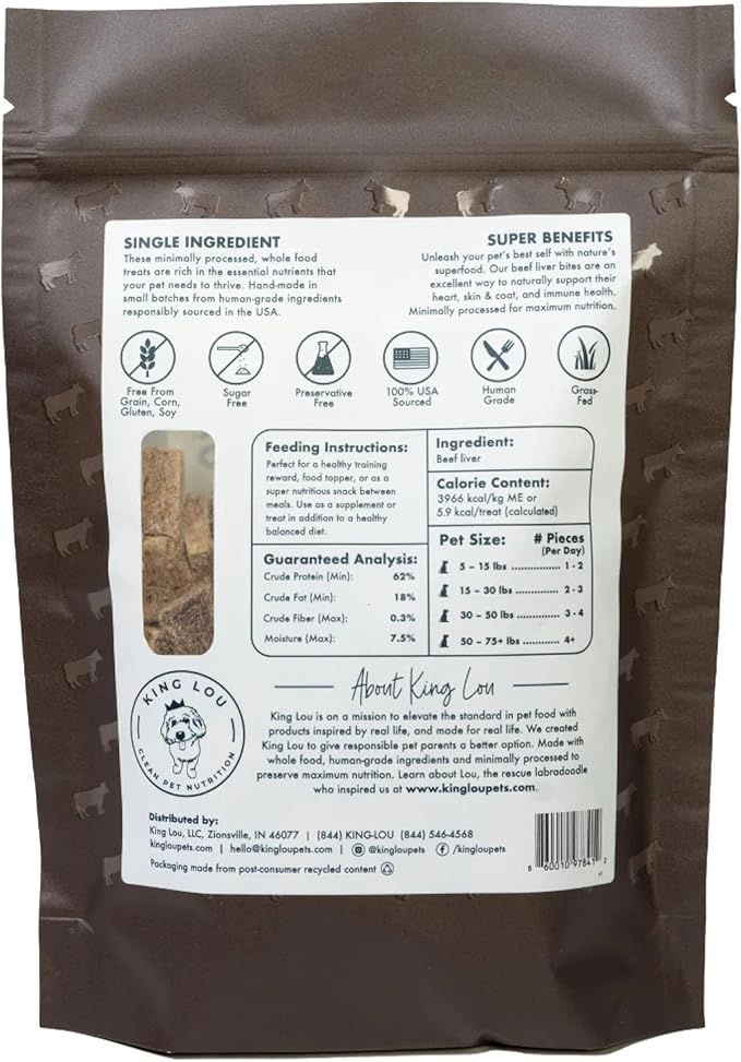 King Lou Pets - Beef Liver Dog Treats - Freeze Dried Liver Treats For Dogs and Cats - USA-Made Dog and Cat Treats - Rich in Iron, Vitamins and Nutrients For Immune Health - 1 lb Prior to Freeze-Drying-Mewly Pet