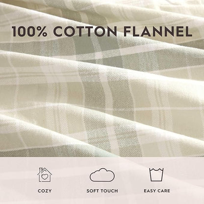 Laura Ashley - Flannel Sheets King Size, Anti-Pilling & Wrinkle Resistant Cotton, Touchably Soft for All-Season Comfort - Bed Sheets with Matching Pillowcases & Fitted Sheet (Mulholland Plaid Green)