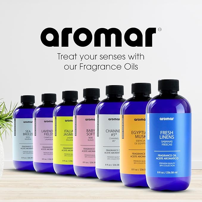 AROMAR Premium Fragrance Oil, Long-Lasting, Reinvigorating Uplifting Aroma for Aromatherapy, & Household Uses. Assorted 8oz scents 4pk