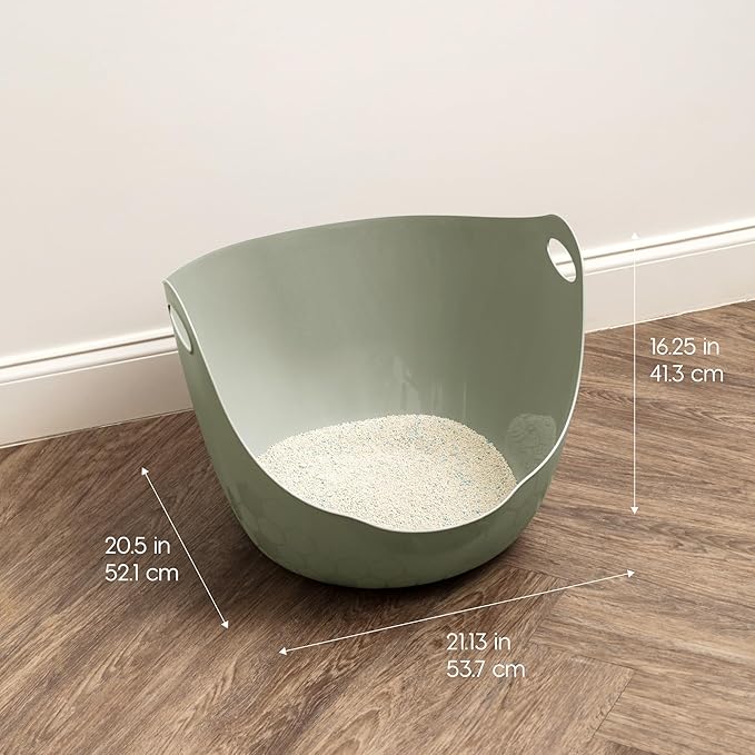 IRIS USA Cat Litter Box with High Walls and Handles, Made with Flexible Plastic, Sage Green-Mewly Pet