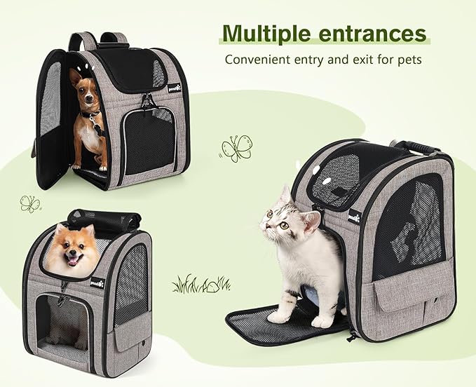 Pecute Pet Carrier Backpack, Dog Carrier Backpack, Expandable with Breathable Mesh for Small Dogs Cats Puppies, Pet Backpack Bag for Hiking Travel Camping Outdoor Hold Pets Up to 17 Lbs-Mewly Pet