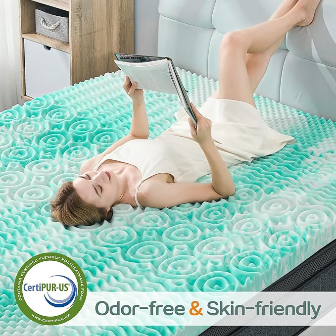 SINWEEK 1.5 Inch Mattress Topper 5-Zone Memory Foam Mattress Topper Pressure Relieve Soft Mattress Pad, CertiPUR-US Certified, Full Size, Green