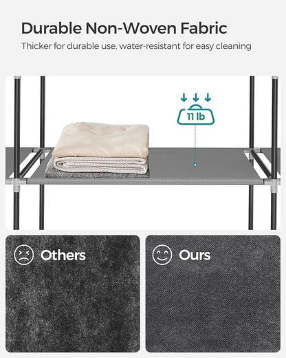 SONGMICS Portable Closet, Wardrobe Closet Organizer with Cover, 4 Hanging Rods and Shelves, 4 Side Pockets, 66.9 x 17.7 x 65.7 Inches, Large Capacity for Bedroom, Living Room, Gray URYG094G02