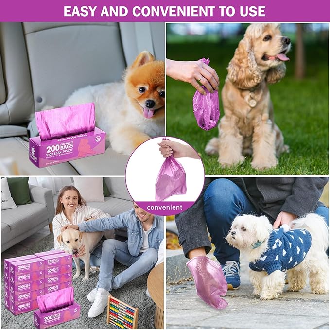 Harloon 6000 Counts Dog Poop Waste Bags 30 Rolls Extra Thick Strong Leak PET Proof Bags Disposable Bulk Universal Doggy Roll Waste Box for Puppy Outdoor Walking Travel (Purple,12 x 8 Inches)-Mewly Pet