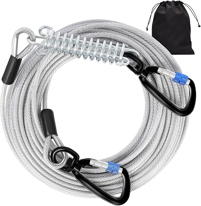 Snagle Paw Heavy Duty Tie Out Cable for Yard - 70FT-1000LBS, Chew Proof for Medium Large Dogs with Swivel, Lockable Hook, Spring-Mewly Pet