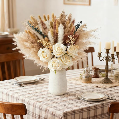 100pcs Artificial Flowers Arrangement With Vase, Fake Flowers Silk Roses in Vase, Coffee Table Decorations,Boho Dried Pampas Grass, Dining Table Decor, Floral Centerpieces for Tables, Centro de Mesa