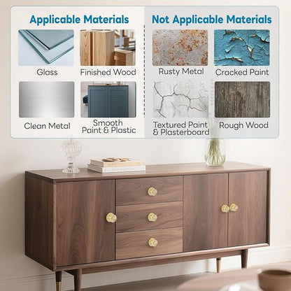 Self Adhesive Drawer Knobs, 4 Pack Self Stick Door Pull Handles, Zinc Alloy No Drilling Cabinet Knobs for Drawer, Closet, Window, Dresser, Sliding Barn/Glass Shower/Balcony Door (4, Gold)