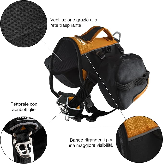 Kurgo Dog Saddlebag Backpack, Back Pack Dog Harness, Hiking Pack for Dogs, Packs for Pets to Wear, Camping & Travel Vest Harness, Reflective, Lightweight, Baxter Pack for Medium & Large Pets-Mewly Pet