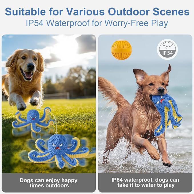Interactive Dog Toys Octopus,Durable Automatic Jumping Dog Toy to Keep Them Busy,Squeaky Moving Tug of War Doggie Toy,USB Rechargeable Puppy Toys (Blue)-Mewly Pet