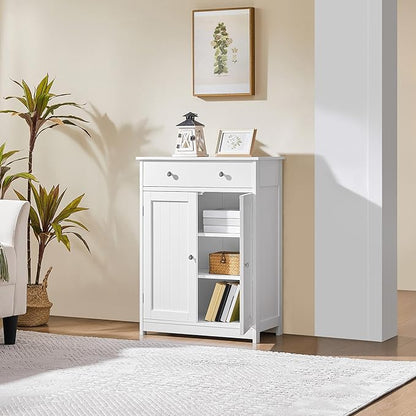 Yaheetech Free Standing Bathroom Cabinet with 1 Drawer 2 Doors and Adjustable Shelf, Wooden Entryway Storage Cabinet, 11.8D x 23.6W x 31.5H in, White