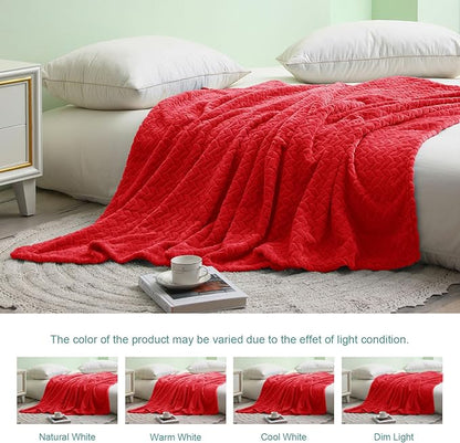 Exclusivo Mezcla Fleece Twin Size Blanket for Bed, 90x66 Inches Soft Cozy Jacquard Flannel Blankets, Lightweight Fuzzy Plush Warm for Winter, Red
